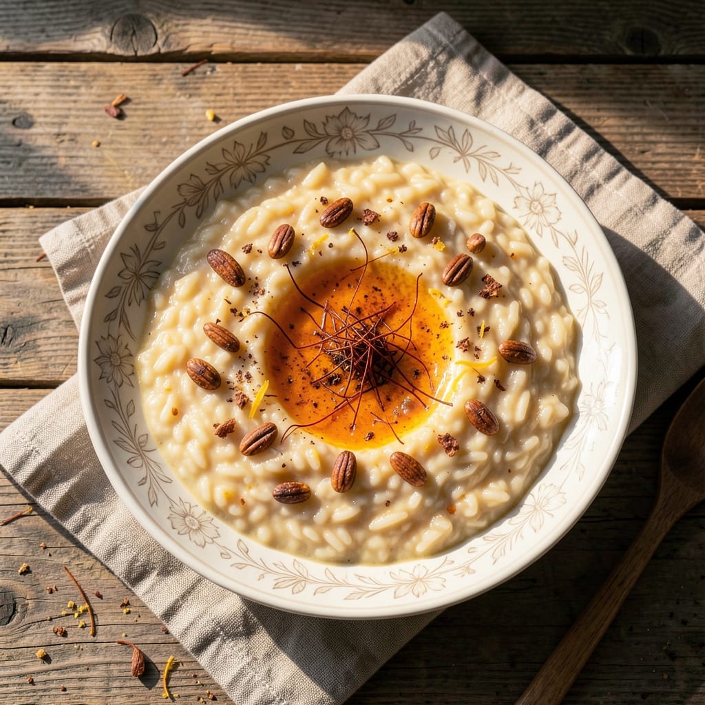 Acquerello Rice Risotto Recipe: Saffron-Infused Creaminess With Toasted Pine Nut Crunch