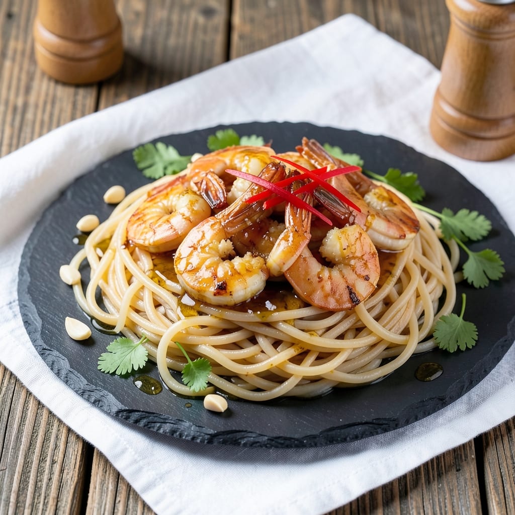 Asian Shrimp and Rice Noodles Recipe: Lemon-Garlic Wok-Tossed Freshness