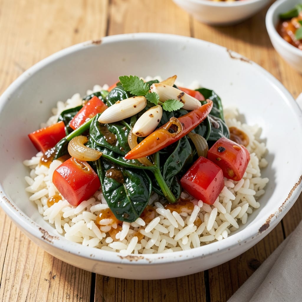 African Spinach and Rice Recipe: West African Tomato-Pepper Flavor Bomb