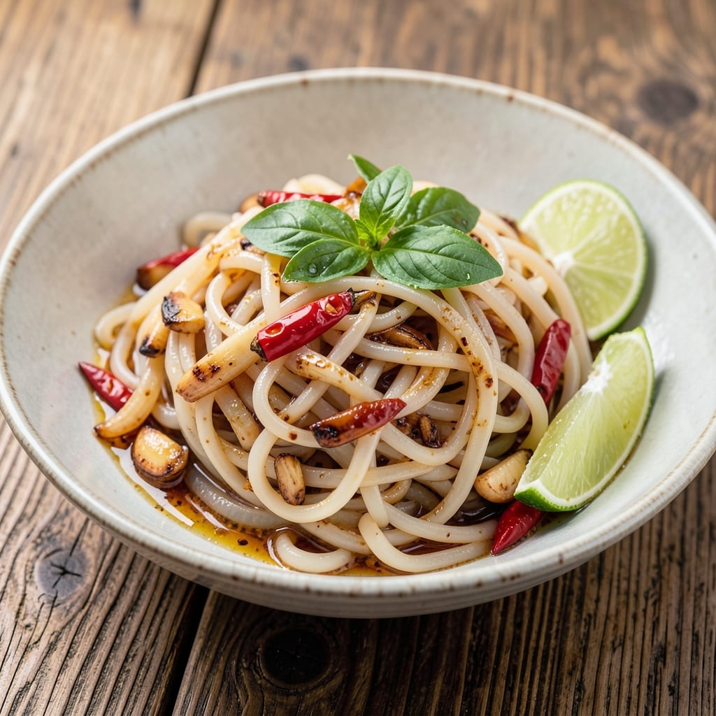 Asian Rice Noodle Side Dish Recipe: Crispy-Fried with Garlic Chili Lime Zing