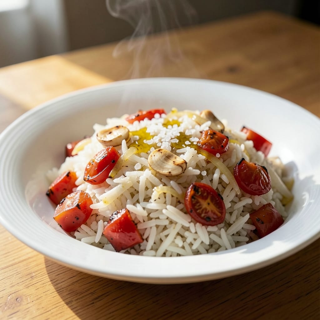 Aligue Rice Recipe: Smoky Garlic and Tomato Pilaf With Crispy Top