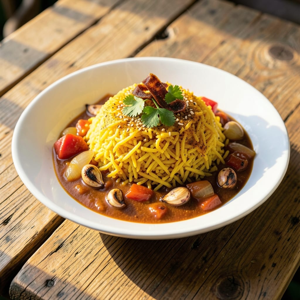African Yellow Rice Recipe: Tomato-Tamarind Spice Bomb with Crispy Edges