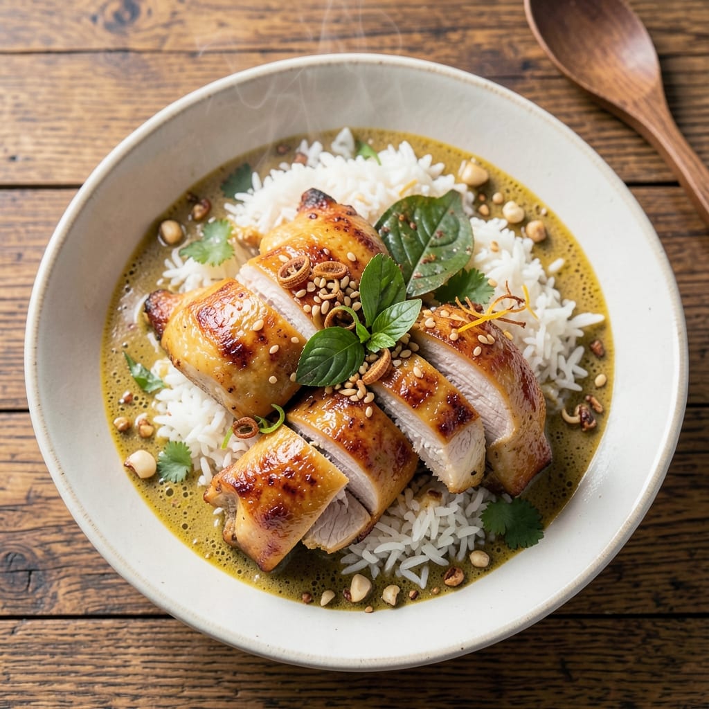 1 Pot Hainanese Chicken Rice Recipe: Fragrant Coconut Curry with Poached Rice