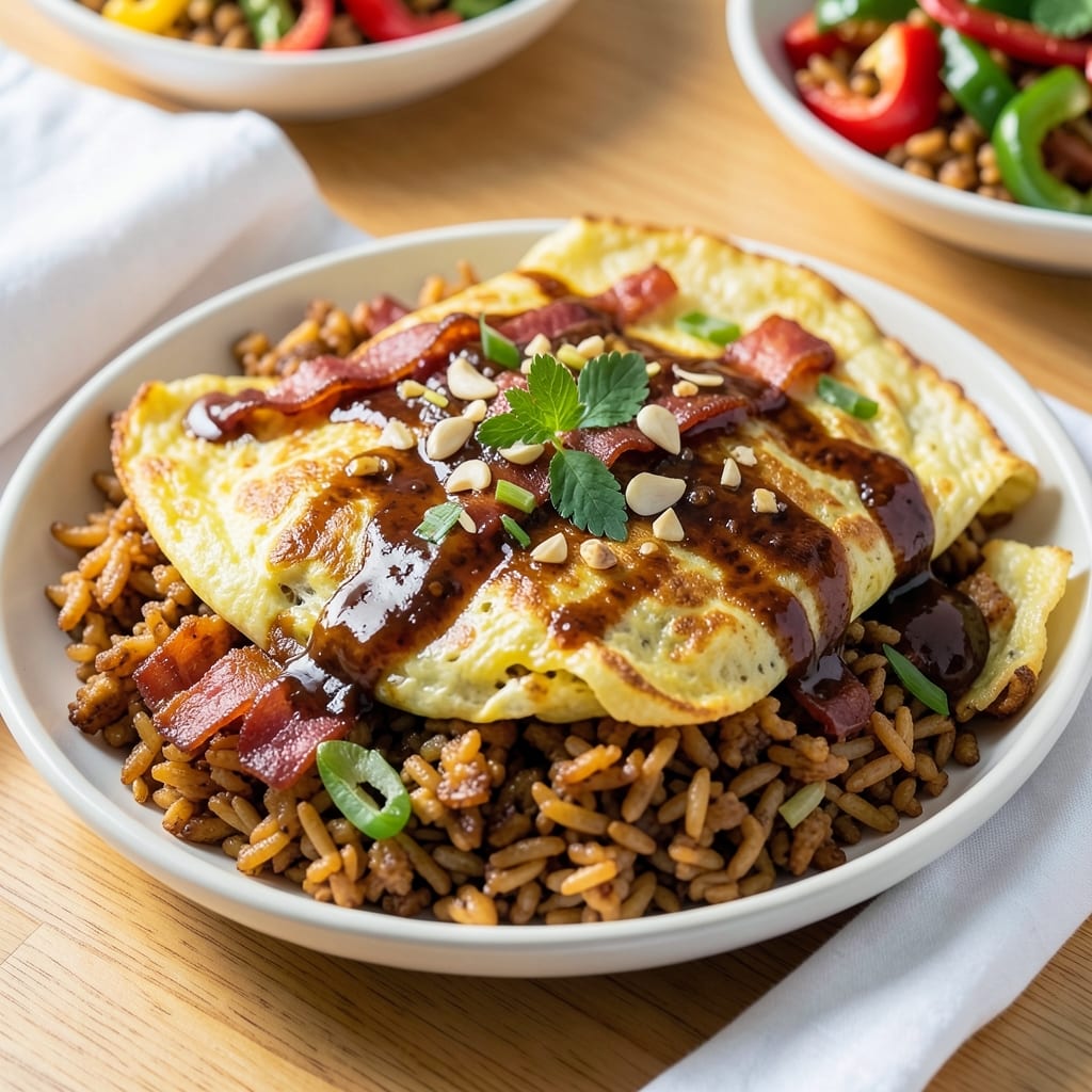 Adobo Fried Rice Omelette Recipe: Savory Soy-Steamed Eggs with Crispy Rice Bites